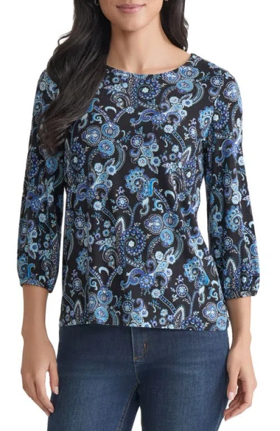 Jones New York Print Puff Sleeve Top In Blue