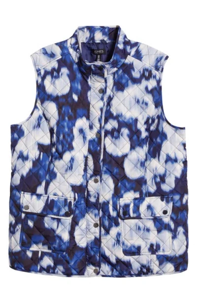 Jones New York Print Quilted Vest In Med Blue