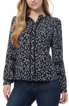 Jones New York Petite Floral Print Blouson-sleeve Button-front Blouse In Jones Black Multi