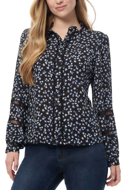 Jones New York Women's Printed Ruffled-placket Blouse In Jones Black Multi