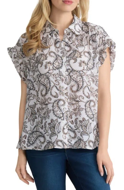 Jones New York Print Ruffle Sleeve Shirt In Gray