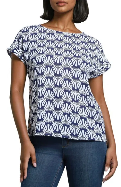 Jones New York Print Side Button Detail Crepe Top In Blue