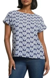 Jones New York Print Side Button Detail Crepe Top In Blue