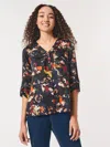 Jones New York Printed Button-front Collarless Tunic, Satin Twill In Multi