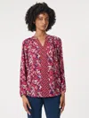 Jones New York Petite Mixed-print V-neck Long-sleeve Top In Multi