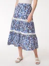 Jones New York Pull-on Tiered Lace Trim Maxi Skirt In Multi