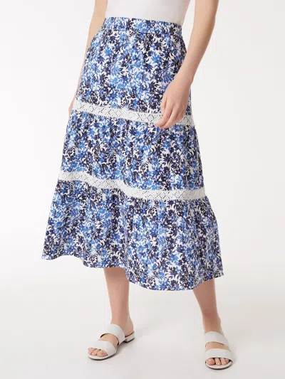 Jones New York Pull-on Tiered Lace Trim Maxi Skirt In Multi