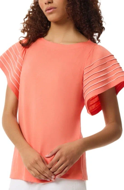 Jones New York Purl Stitch Flutter Sleeve Cotton Blend Knit Top In Coral Sun