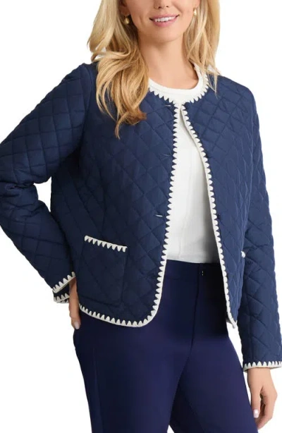 Jones New York Womens Quilted Long Sleeve Jacket In Blue