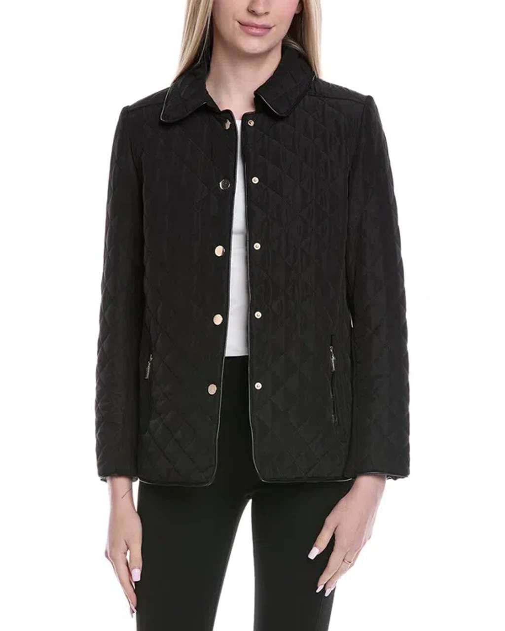 Jones New York Quilted Snap Front Jacket In Black | ModeSens