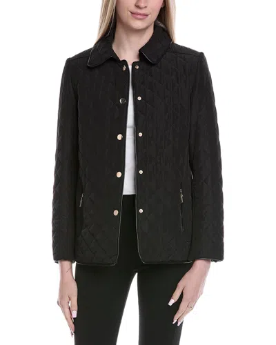 Jones New York Quilted Snap Front Jacket In Black