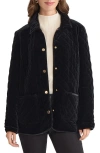 Jones New York Quilted Velvet Snap Front Jacket In Black