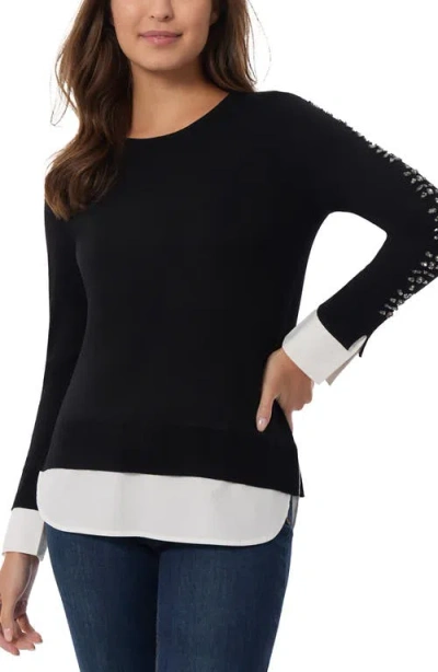 Jones New York Rhinestone Sleeve Detail Layered Sweater In Jones Black