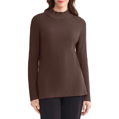 Jones New York Rib Mock Neck Sweater In Brown