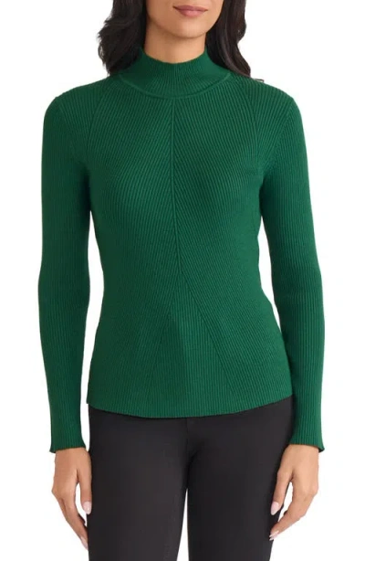 Jones New York Rib Mock Neck Sweater In Green