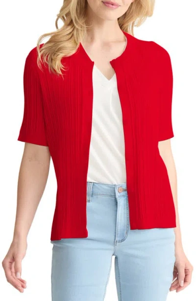 Jones New York Rib Short Sleeve Cardigan In Red