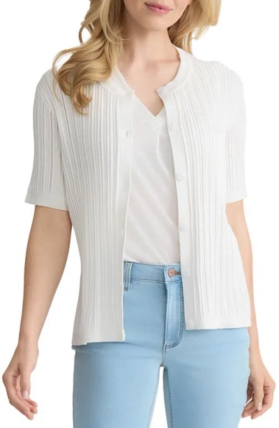 Jones New York Rib Short Sleeve Cardigan In White