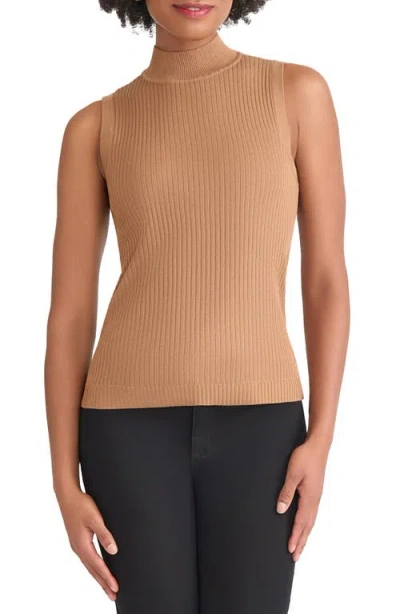 Jones New York Rib Sleeveless Turtleneck Sweater In Brown