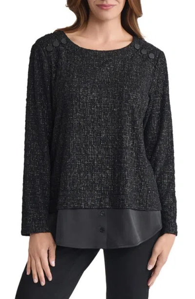 Jones New York Rivet Accent Metallic Top In Black