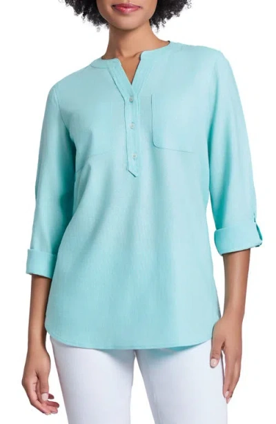 Jones New York Roll Cuff Linen Blend Tunic In Aqua Mist