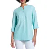 Jones New York Roll Cuff Linen Blend Tunic In Aqua Mist