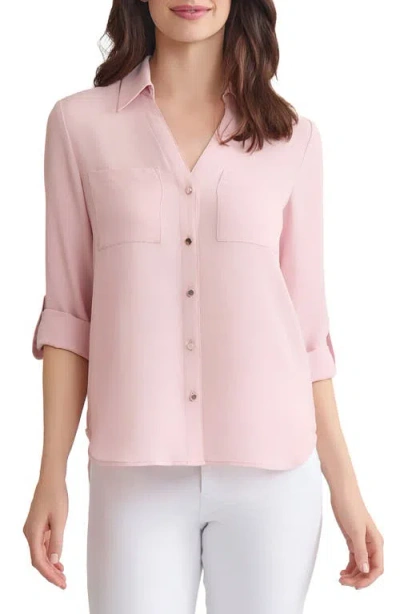 Jones New York Roll Tab Sleeve Button-up Shirt In Brown