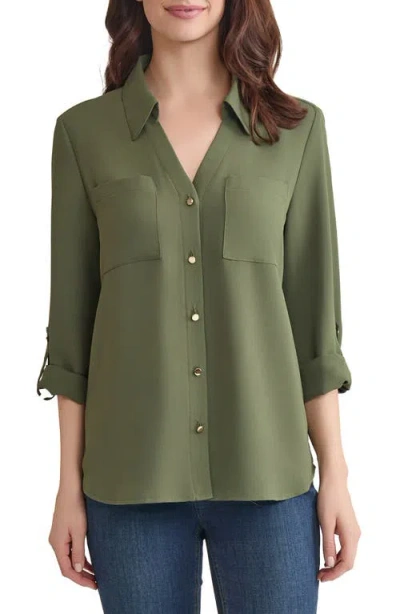 JONES NEW YORK JONES NEW YORK ROLL TAB SLEEVE BUTTON-UP SHIRT
