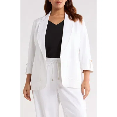 Jones New York Roll Tab Sleeve Linen Blend Blazer In White