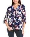 Jones New York D-ring Cuff Elbow Sleeve Button-up Top In Blue