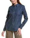 Jones New York Button-front Ruffle Sleeve Denim Shirt In Blue