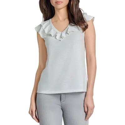 Jones New York Ruffle Neck Sleeveless Knit Top In Nyc White