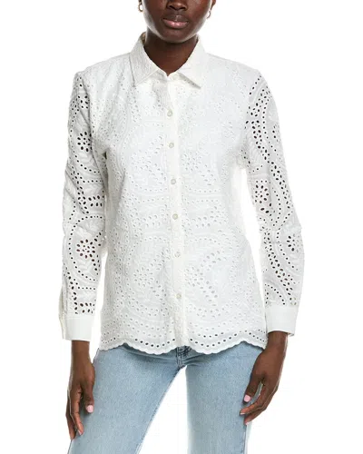 Jones New York Scalloped Eyelet Blouse In White