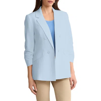 Jones New York Scrunch Sleeve Faux Double Breasted Linen Jacket In Blue
