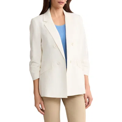 Jones New York Scrunch Sleeve Faux Double Breasted Linen Jacket In White