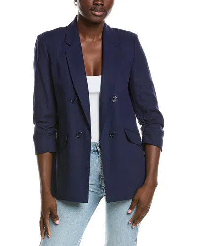 Jones New York Scrunch Sleeve Linen-blend Jacket In Blue
