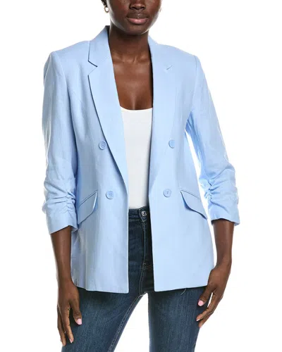Jones New York Scrunch Sleeve Linen-blend Jacket In Blue