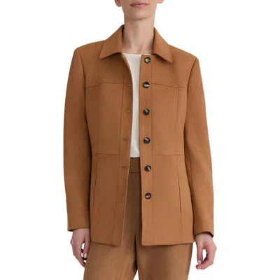 Jones New York Scuba Point Collar Button Down Jacket In Caramel
