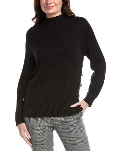 Jones New York Side Seam Button Mock Neck Sweater In Black