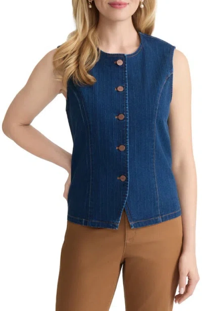 Jones New York Seam Denim Vest In Blue