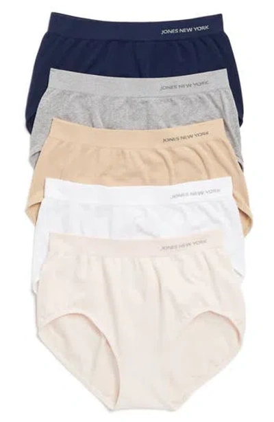 Jones New York Seamless 5-pack Briefs In Grey/white/shell