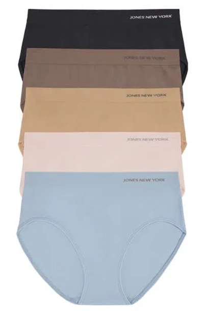 Jones New York Seamless 5-pack Hi-cut Briefs In Blu/shell/jude