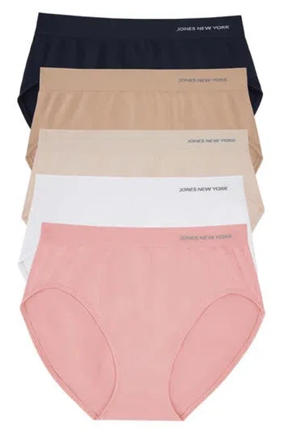 Jones New York Seamless 5-pack Hi-cut Briefs In Rose/wht/nat