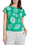 Jones New York Seashell Print Side Button Detail Linen Blend Top In Kelly Multi