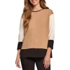 Jones New York Serenity Colorblock Three-quarter Sleeve Knit Top In Praline Multi