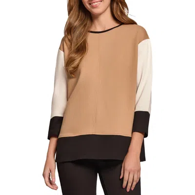 Jones New York Serenity Colorblock Three-quarter Sleeve Knit Top In Praline Multi