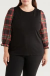 Jones New York Womens Plaid Viscose Pullover Top In Jones Black/soft Gold