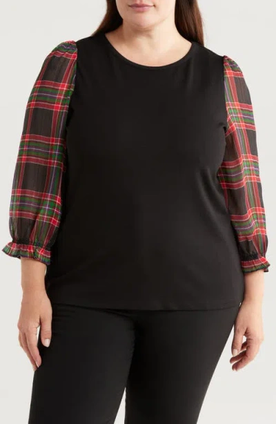 Jones New York Serenity Mixed Media Top In Black