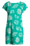 Jones New York Shell Print Short Sleeve Linen Blend Dress In Kelly Multi