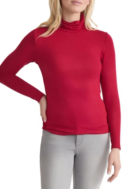 Jones New York Shirred Turtleneck Top In Red