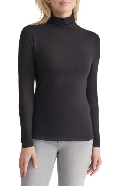 Jones New York Shirred Turtleneck Top In Black